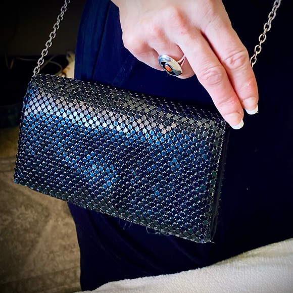 Jessica McClintock Sparkling Black Evening Clutch with Silver Chain - Picture 6 of 8